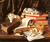 Famous Playing Paintings - Kittens Playing on a Desk